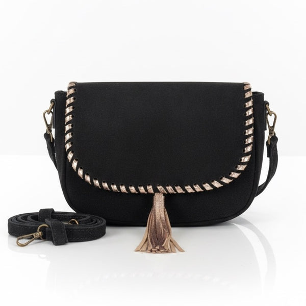 Poseta pentru femei din piele naturala intorasa, negru- Made in Italy