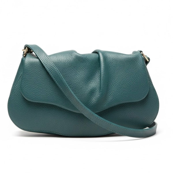 Poseta chic pentru femei din piele naturala, verde- Made in Italy