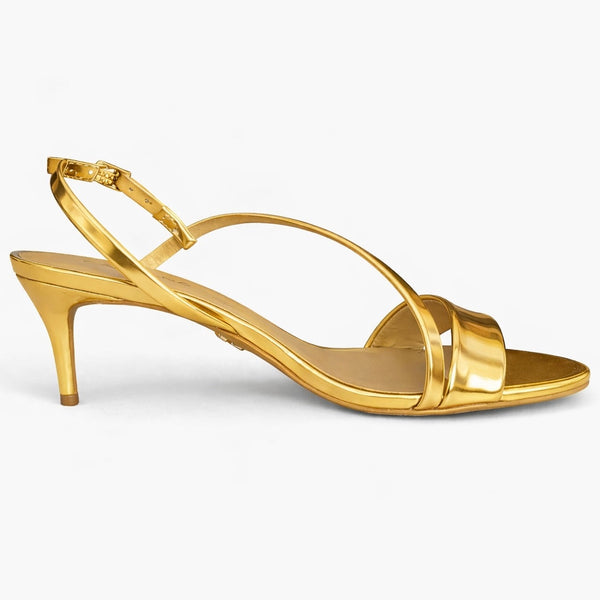 Sandale dama stiletto din piele, gold- CARRANO 250002, sandale aurii cu toc 6.5 cm, barete fine, Primavara 2024 ✨