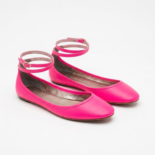 Balerini dama din piele naturala, roz neon, FlipFlop Pink