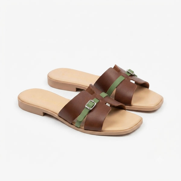 Papuci dama din piele naturala, Maro- Made in Italy, Manuela Cuoio .V