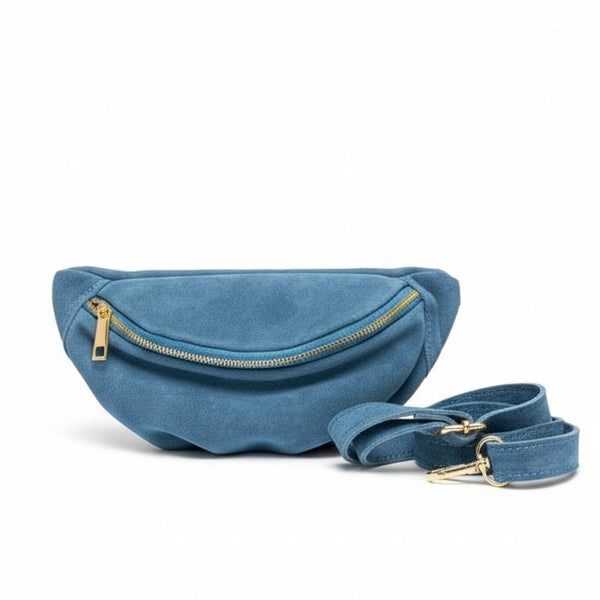 Borseta pentru femei din piele naturala intoarsa, albastru- Made in Italy