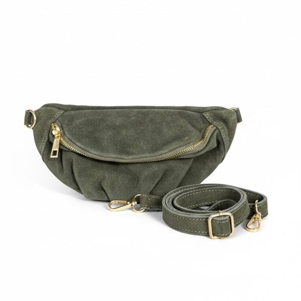 Borseta pentru femei din piele naturala intoarsa, verde militar- Made in Italy