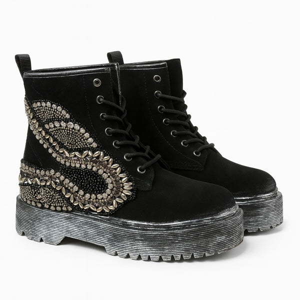 Ghete dama din piele naturala intoarsa, negru, Movies AB520VE