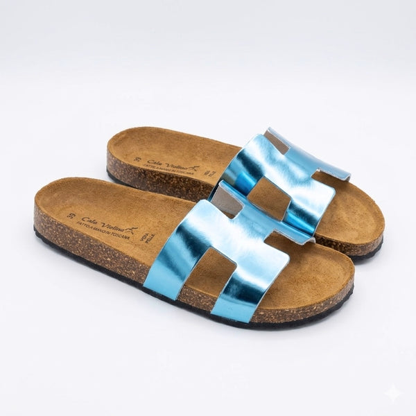 Papuci dama din piele naturala, Bleu sidef-Made in Italy, Ginevra BK Lam CelesteX-R4