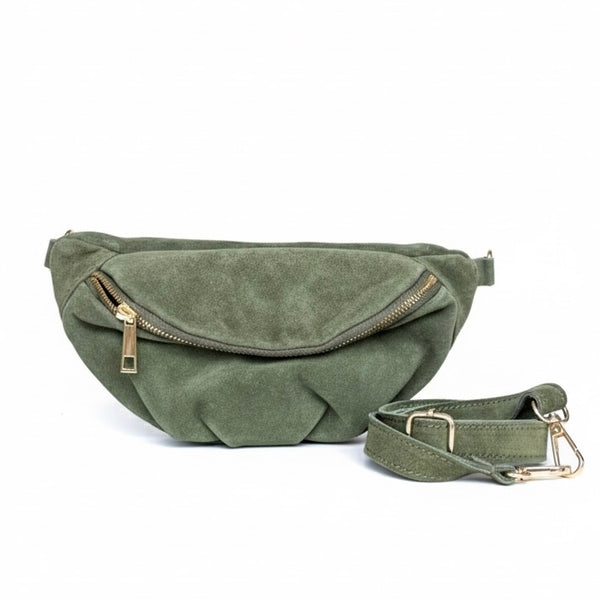 Borseta pentru femei din piele naturala intoarsa, verde- Made in Italy