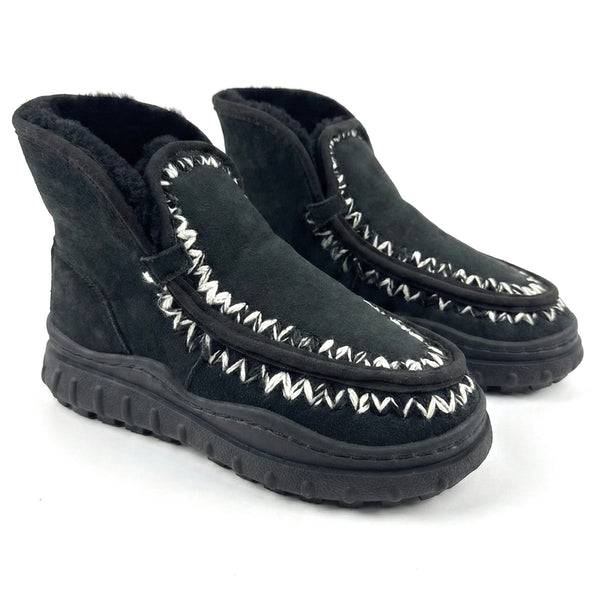 Ghete dama din piele naturala intoarsa, îmblanite, Negru-Movie's HF-02