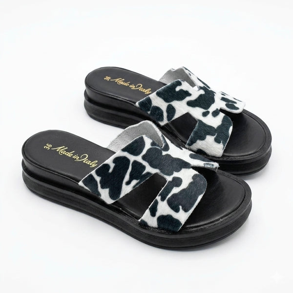 Papuci din piele naturala, Negru-Made in Italy, Zeppa H Mucca, R4