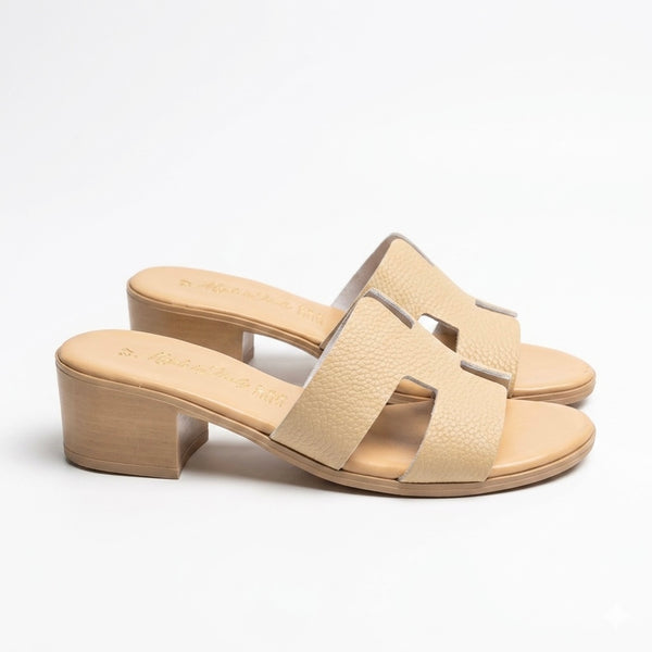 Papuci cu toc din piele naturala, Crem-Made in Italy, H Crema, R3