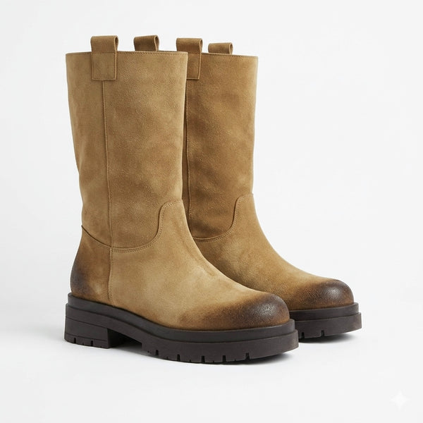 Cizme dama din piele naturala intoarsa, Taupe-Queen'S, R1