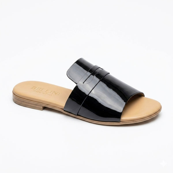 Papuci dama din piele naturala lacuita, Negru-Bellini, Sfiziosa Vernice Nera-R3