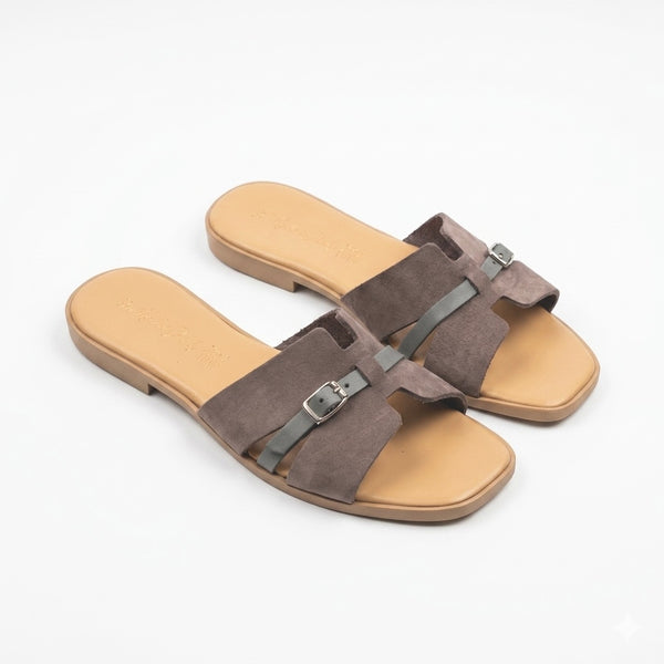 Papuci dama din piele naturala nabuk, Maro-Made in Italy, Manuela Moka.G