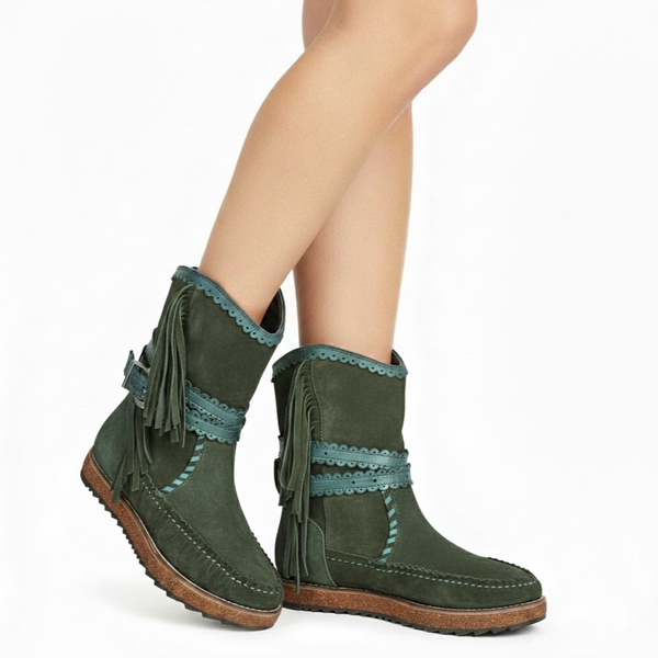 Ghete dama din piele naturala intoarsa, Verde kaki-Rebecca White, TU1510 Crosta Tundra, R5
