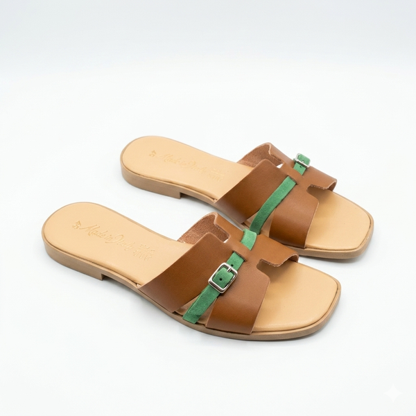 Papuci dama din piele naturala, maro- Made in Italy Manuela Cuoio