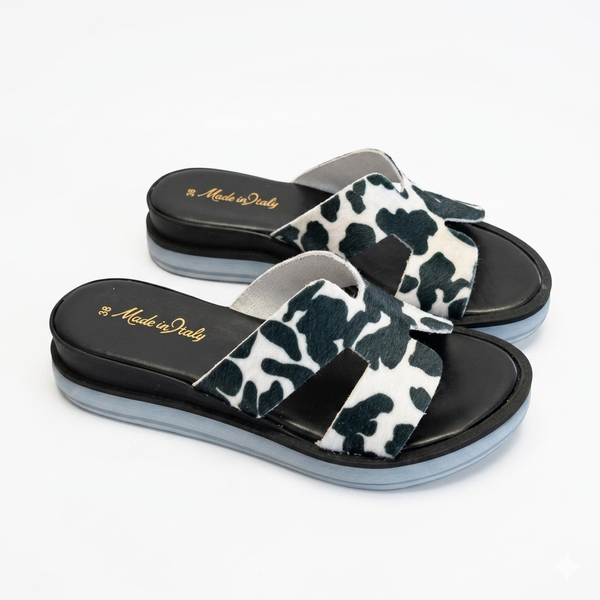 Papuci din piele naturala, Negru-Made in Italy, Zeppa H Mucca B