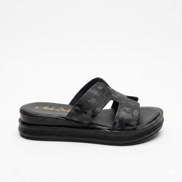 Papuci din piele naturala, negru- Donna Toscana Zeppa Nero