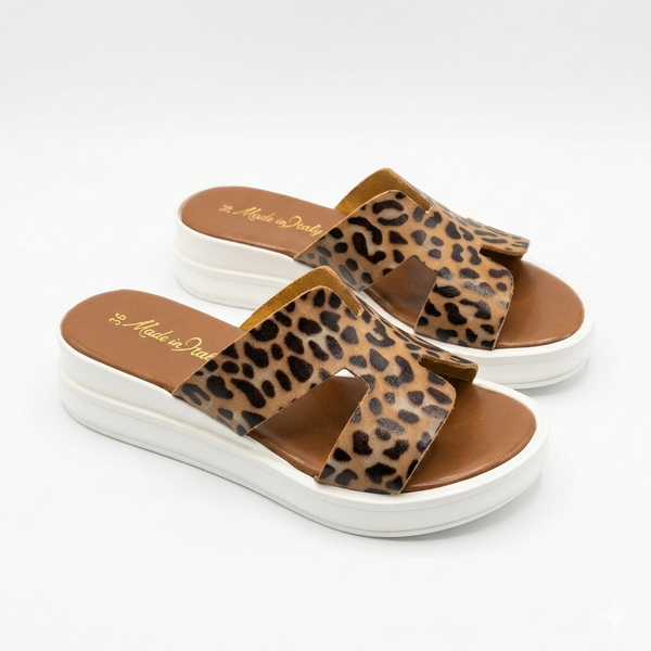 Papuci din piele naturala, Multicolor-Made in Italy, Art Zeppa H Maculato Beige, R4