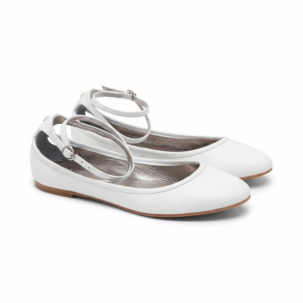 Balerini dama din piele naturala, alb, FlipFlop white