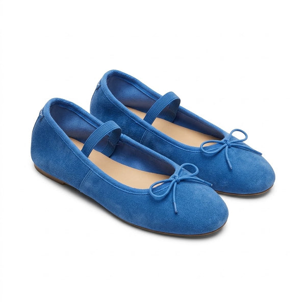 Balerini dama din piele naturala intoarsa, albastru, FlipFlop 20289
