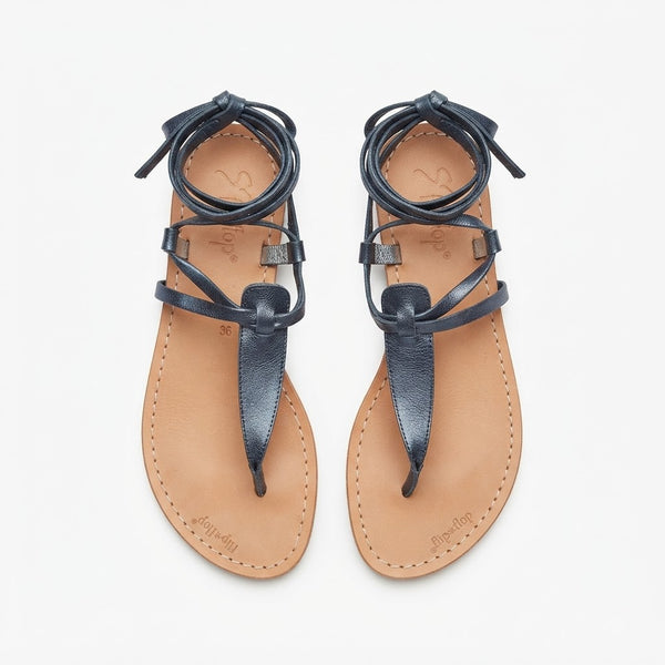 Sandale dama din piele naturala si prindere pe picior, blue, FlipFlop 539006