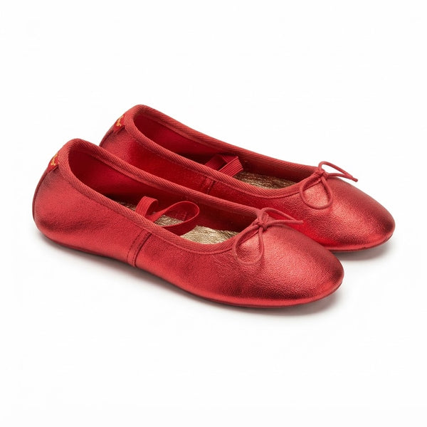 Balerini dama din piele naturala, rosu, FlipFlop Metalic