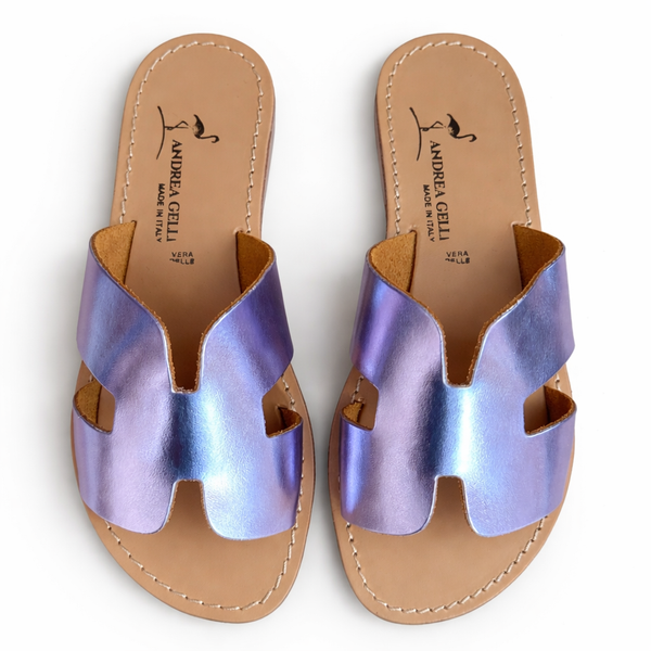 Papuci dama din piele naturala, lila laminat- ANDREA GELLI Lido 501