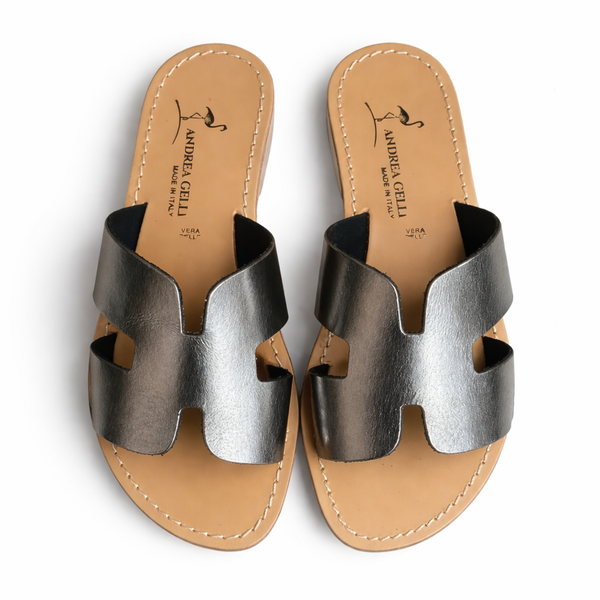 Papuci dama din piele naturala, gri petrol - ANDREA GELLI Lido 501