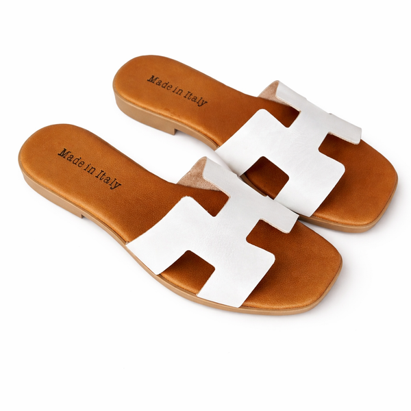 Papuci dama din piele naturala, alb- Made in Italy