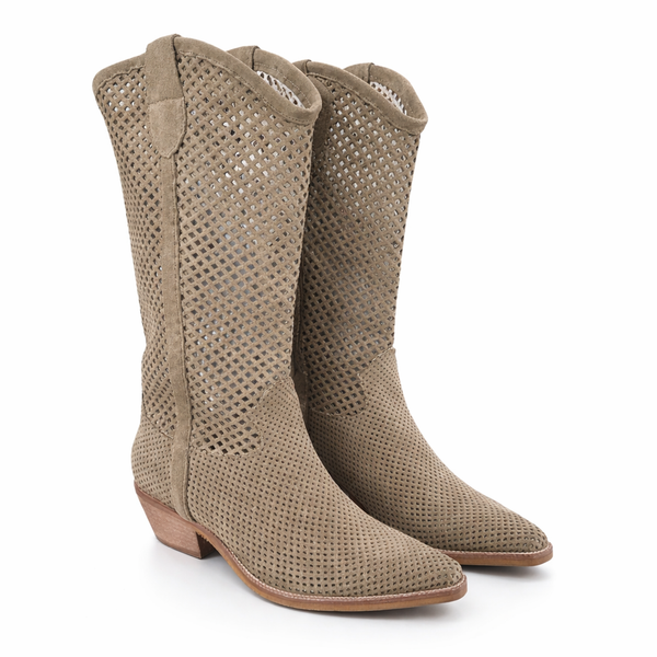 Ciocate dama din piele naturala intoarsa, model perforat de vara, taupe, ONCE MZ30 Forato Stepa.