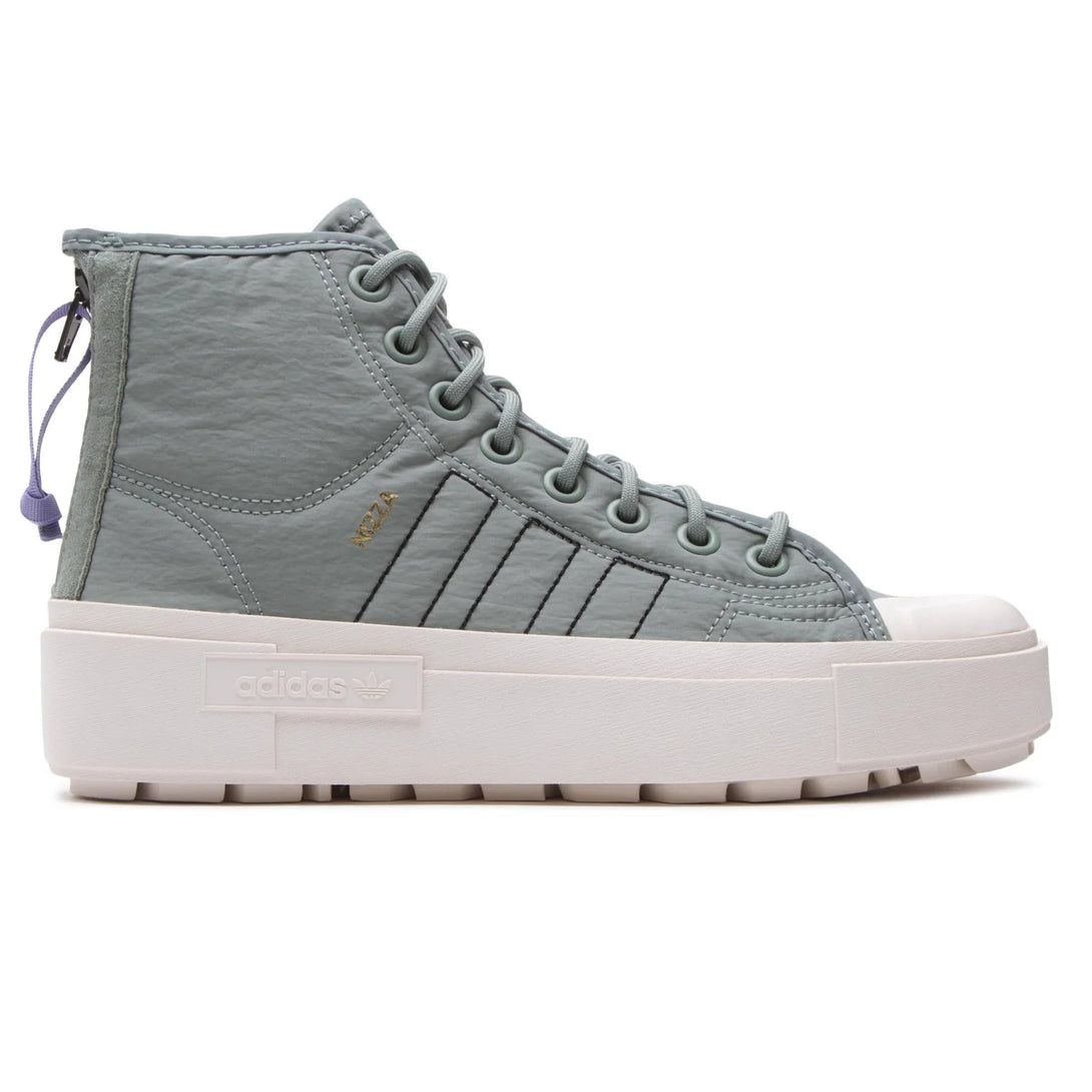 adidas Sneakers Nizza Bonega X Shoes HQ6042 Verde side view with light gray textile upper and platform sole