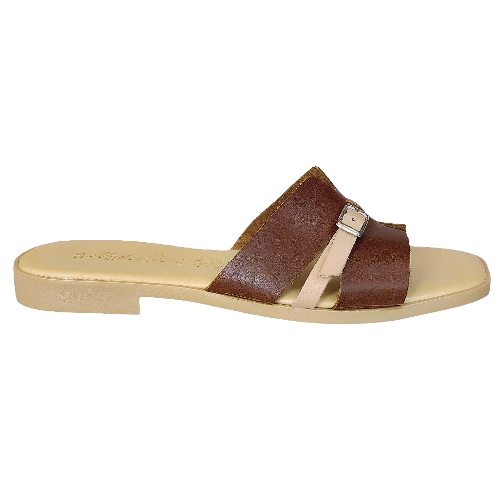 Papuci dama din piele naturala maro, Made in Italy, Manuela Cuoio, Colectia Vara 2025, confort si stil.