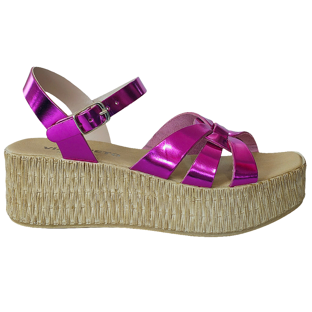 Sandale dama din piele naturala fucsia, platforme inalte, Made in Italy, pentru vara 2025.