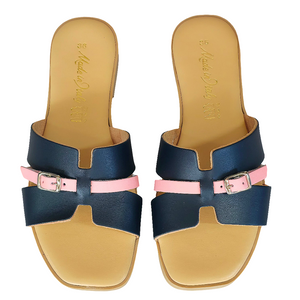 Papuci dama din piele naturala, Bleumarin-Made in Italy, Manuela Blu.Rosa