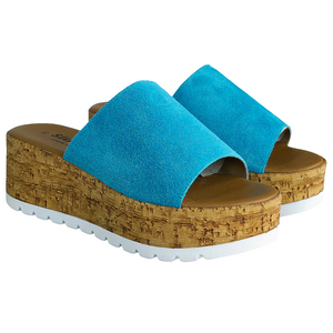 Papuci dama din piele naturala intoarsa, Turcoaz-Superba, V220/Sugh Cam Aquamarina