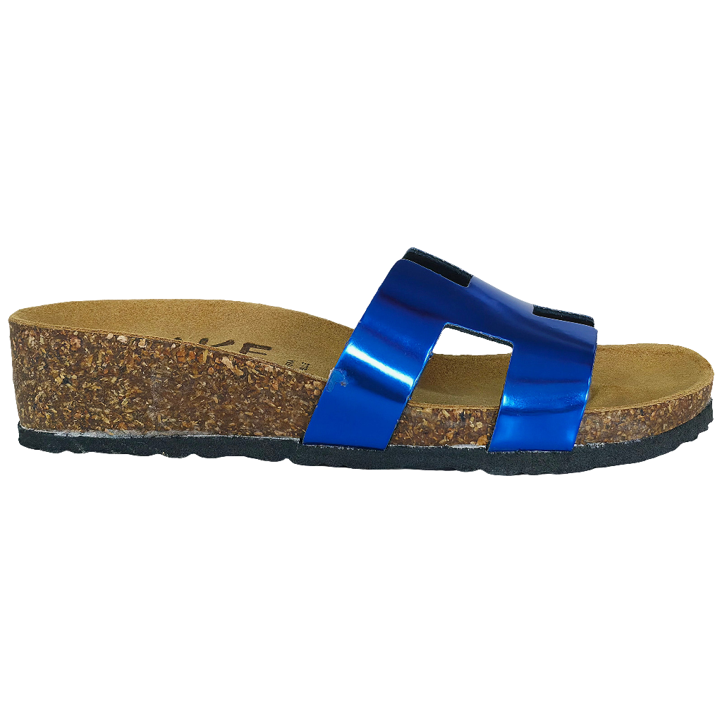 Papuci dama din piele naturala albastru sidef, Made in Italy, Colectia Vara 2025, talpa de 3.5 cm.