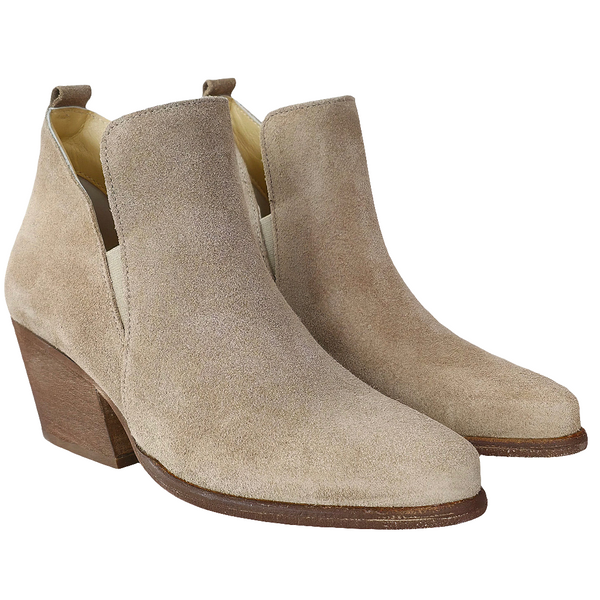 Ciocate dama din piele naturala intoarsa, toc mic, bej - Riccianera, Art 250 Camoscio Visone T70, Made in Italy.