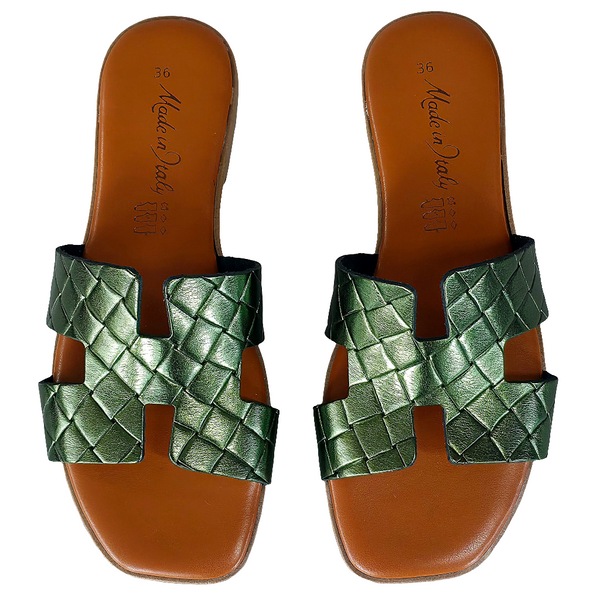 Papuci dama din piele naturala, Verde - Bellini, H Verde