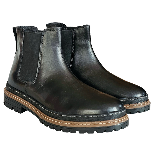 Ghete barbati din piele naturala, Negru-Wildland, CHELSEA COW NERO, R8