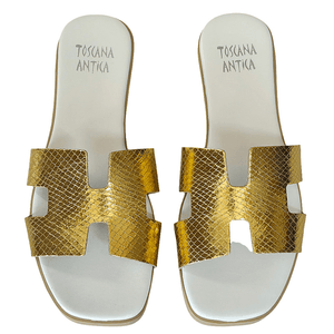 Papuci dama din piele naturala, Auriu-Made in Italy, 105 ORO