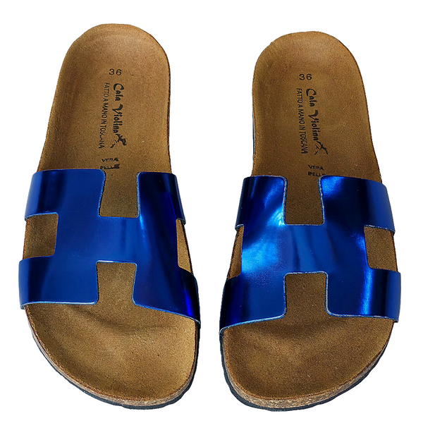 Papuci dama din piele naturala, Albastru sidef-Made in Italy, Ginevra BK Lam Blue
