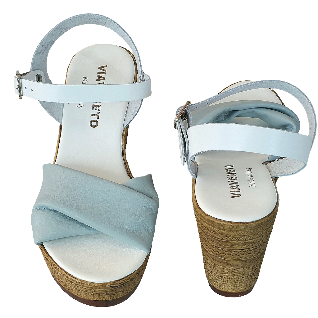 Sandale dama din piele naturala alb/gri cu platforma, realizate in Italia, colectia Vara 2025, confortabile si elegante.