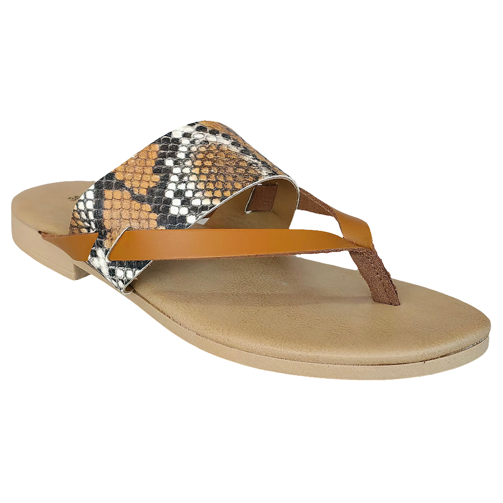 Papuci dama din piele naturala, model Piton, Made in Italy, Delphine Pitone.Cuoio, Colectia Vara 2025.