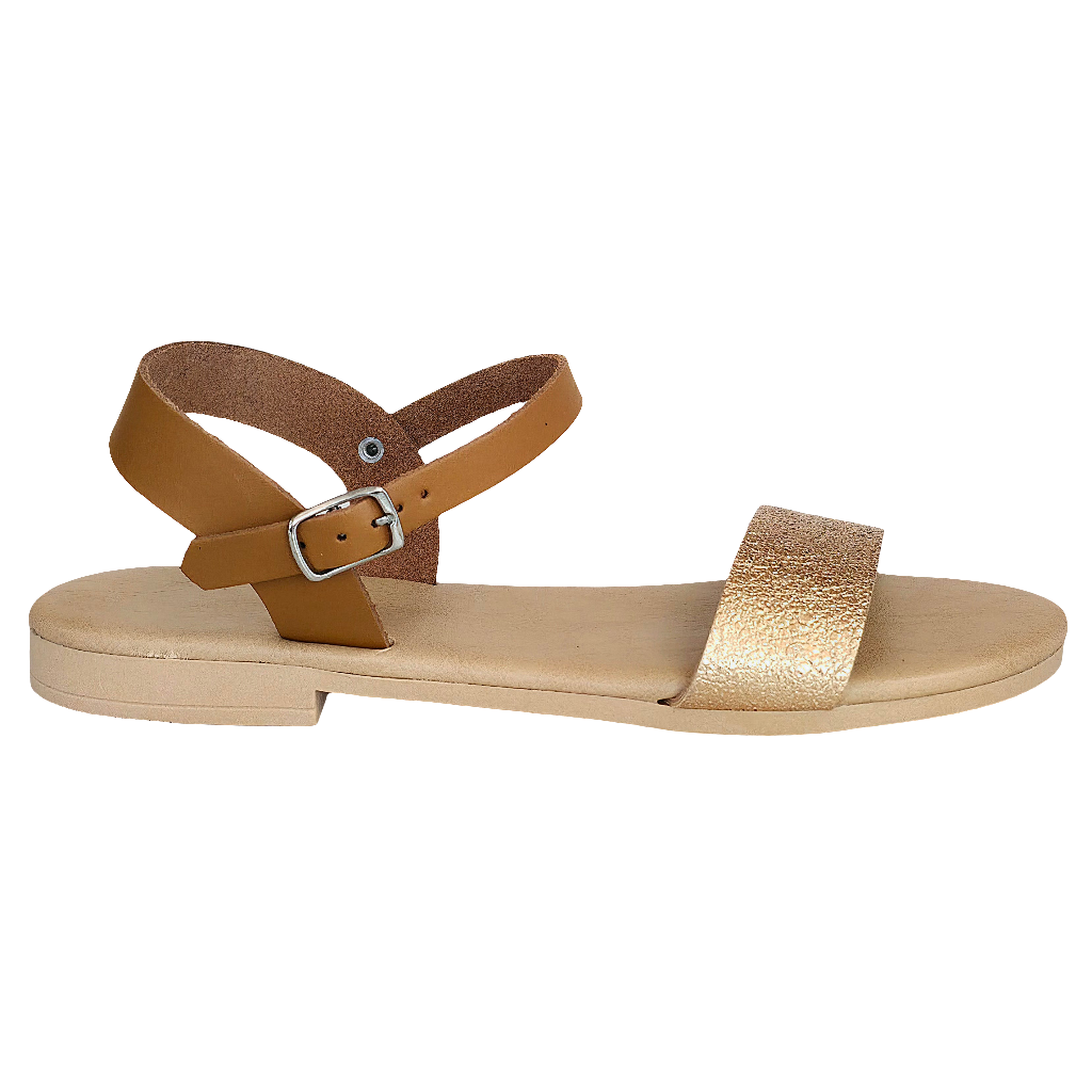 Sandale dama din piele naturala, maro si auriu, confortabile, Made in Italy, Colectia Vara 2025