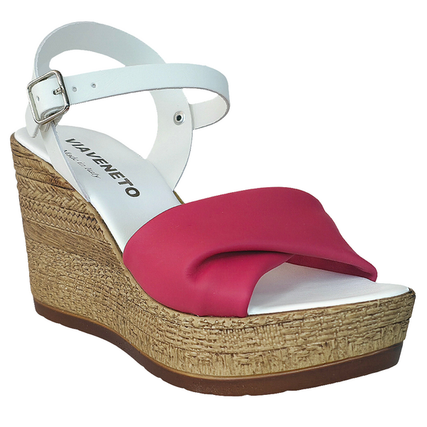 Sandale dama din piele naturala, alb si corai, cu platforma de 9,5 cm, Made in Italy, colectia Vara 2025.