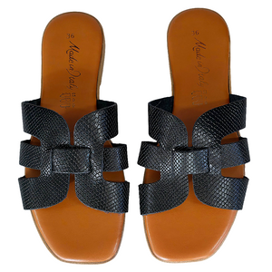 Papuci dama din piele naturala lacuita, Negru-Made in Italy, Bellini Valentina Nero