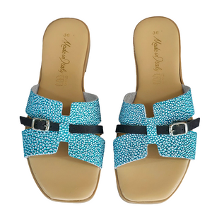 Papuci dama din piele naturala, Bleu-Made in Italy, Manuela Verde-R13