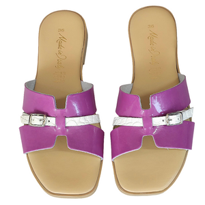 Papuci dama din piele naturala lacuita, Fucsia-Made in Italy, Manuela Rosa.B