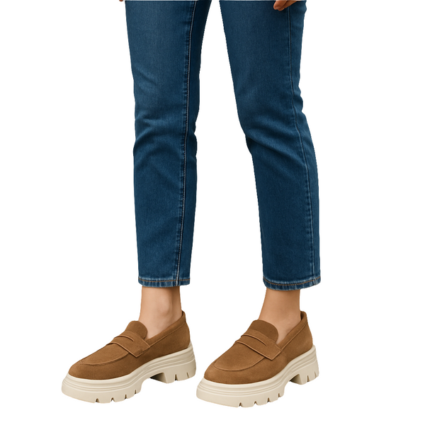 Scarpe da donna in vera pelle scamosciata, Marrone-Rebecca M@Lucchi, Art Duke Goat Suede Tan, R6