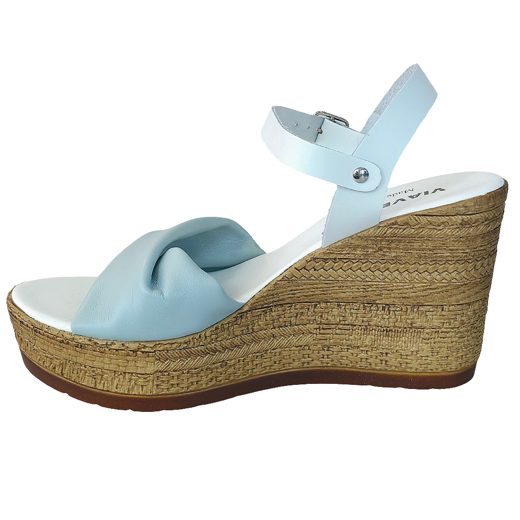 Sandale dama din piele naturala, alb/gri, cu talpa ecologica, inaltime platforma 9,5 cm, Made in Italy.