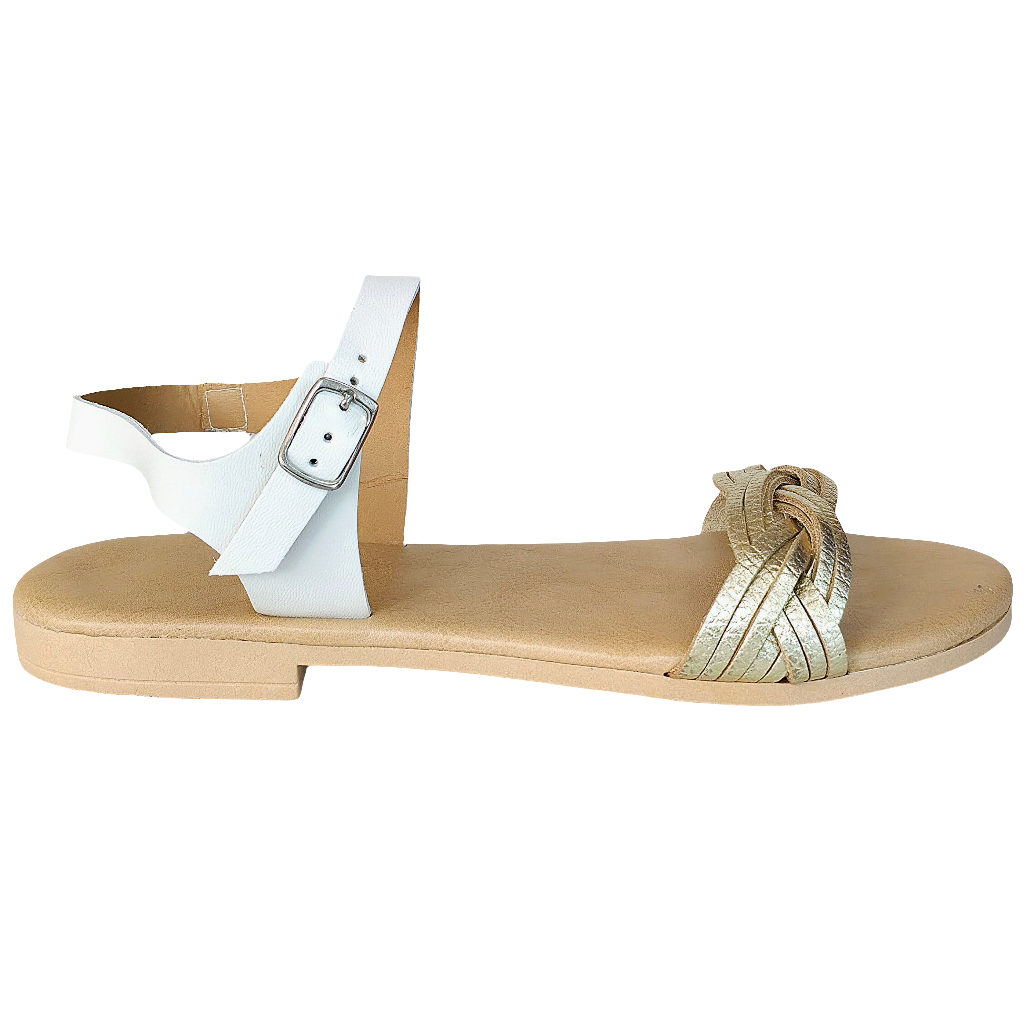 Papuci dama din piele naturala alb/auriu, confortabili, Made in Italy, colectia Vara 2025